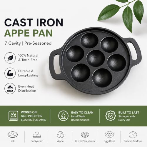 Image 4 of Mixora Cast Iron Paniyaram Patra | Appe Pan Pre-Seasoned | 7 Cavity | 20cm