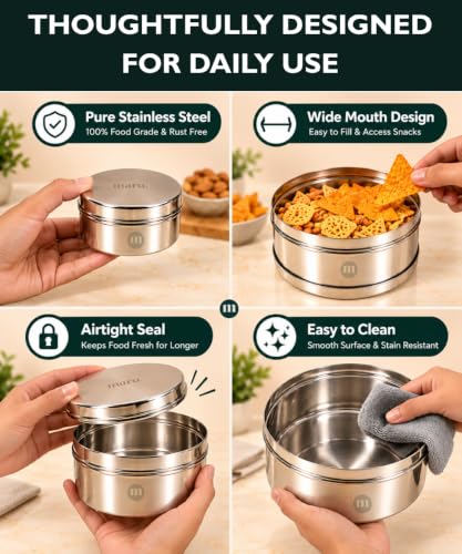 Image 4 of MARU Steel Flat Bottom Kitchen Storage Container set of 4 (300ml, 500ml, 700ml & 1000ml)