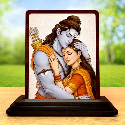 Image 2 of Ram Sita Classic Devotional Wooden Idol 4x5 Inch HD Printed Table Decor for Home Temple