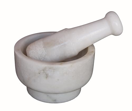 Image 4 of KLEO White Marble Stone Mortar and Pestle Set 5" Diameter