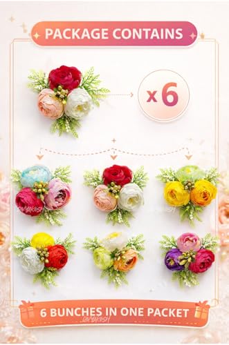 Image 2 of Divyakosh Decorative Peony Flower Bunch Set | Package Contains 6 Artificial Flower Bunches for Wedding, Trousseau & Gift Packing
