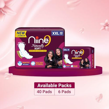 Image 9 of Niine Naturally Soft XXL Sanitary Pads for Women | 40 Pads | 305MM | Cottony Soft Top Cover | Extra Coverage with Wider Back, Quick Absorption for Heavy Flow