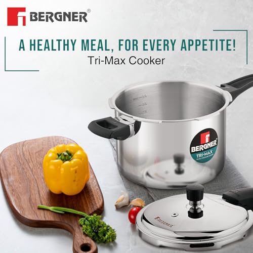 Image 3 of BERGNER Bergner Trimax Triply Stainless Steel Outer Lid Pressure Cooker Multi Combo - 5 L Cooker 3 L Pressure Pan, 2 L Cooker with Glass Lid