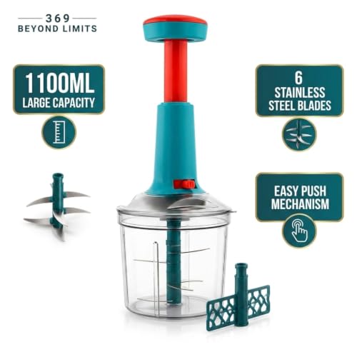 Image 8 of Hand Blanders Manual Push Chopper 1100ml with 6 Stainless Steel Blades