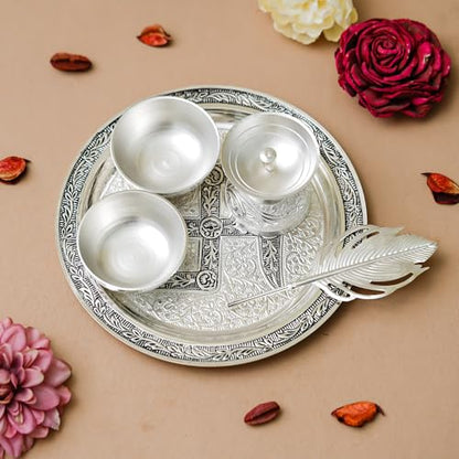 Image 2 of Webelkart Silver Plated Swastik Pooja Thali Set (Silver)