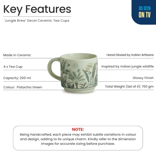 Image 4 of ExclusiveLane Jungle Brew Decal Ceramic Tea Cups Set of 4 200 ml