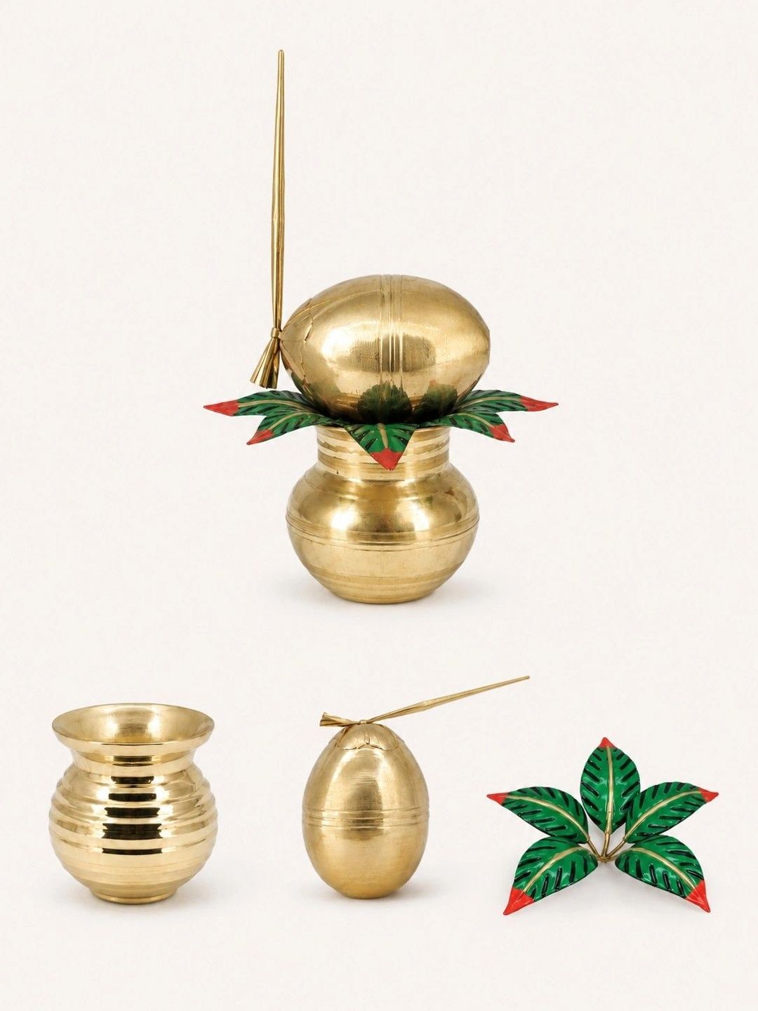 Image 4 of HATEKHORI 3 Pieces Brass Mangal Kalash Set