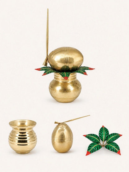Image 4 of HATEKHORI 3 Pieces Brass Mangal Kalash Set