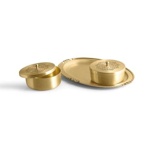 Image 2 of ExclusiveLane Golden Hour Multi-Utility Storage Brass Jars & Containers With Tray Set of 2 320 ml