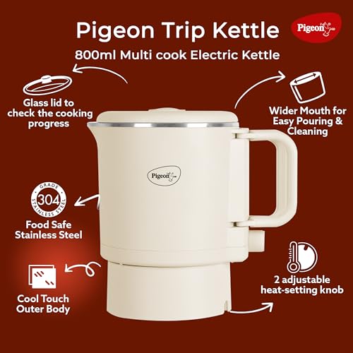 Image 5 of Pigeon Stainless Steel By Stovekraft Trip Multi-Cook Kettle,600 Watts,0.8 Litre, Used For Boiling Water, Making Tea And Coffee, Instant Noodles, Soup Etc (Cream)