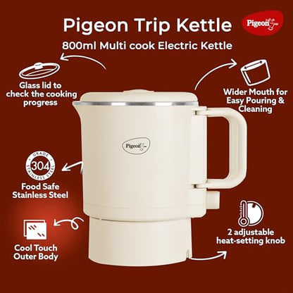 Image 5 of Pigeon Stainless Steel By Stovekraft Trip Multi-Cook Kettle,600 Watts,0.8 Litre, Used For Boiling Water, Making Tea And Coffee, Instant Noodles, Soup Etc (Cream)