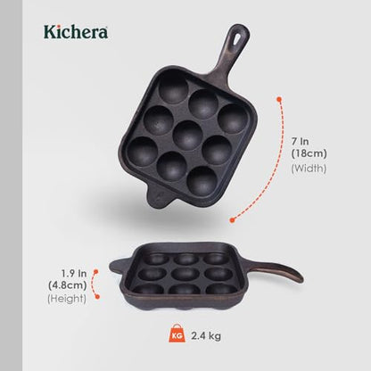 Image 4 of Kichera Cast Iron 9 Cavity Paniyaram Pan Long Handle 7 Inch, 2.4kg