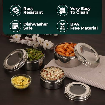 Image 6 of MARU Stainless Steel Dabba Set for Kitchen with Transparent Lids Set of 3 (500ml, 750ml, 950ml)