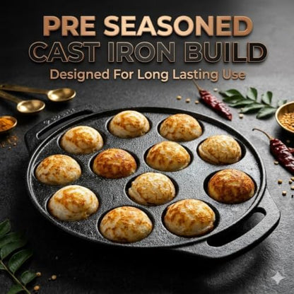 Image 3 of Generic Pre-Seasoned Cast Iron Paniyaram Pan, 12 Cavity