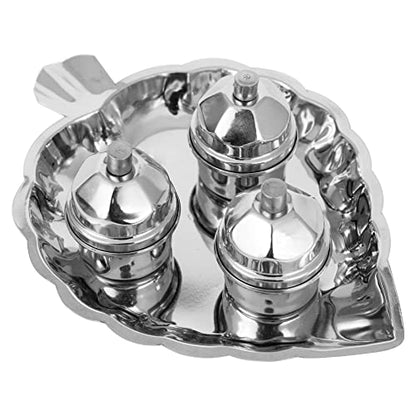 Image 6 of Spillbox Traditional Handcrafted Steel Thali kumkum Plate for Pooja 3 Bowls
