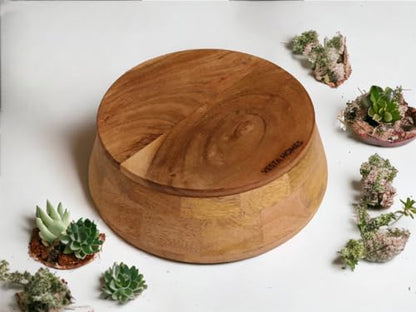 Image 6 of Vesta Homes Wooden Casserole with Lid for Roti, Hot, Masala Box | 23 x 23 × 9 cm