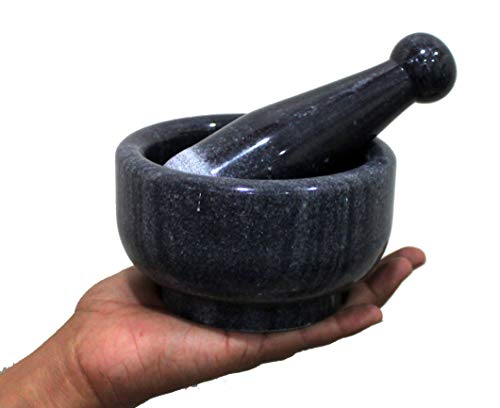 Image 4 of KLEO 5" Wide Black Natural Stone Mortar and Pestle Set