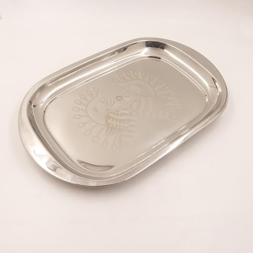 Image 4 of Spillbox Stainless Steel Serving Plate 28 cm Rectangle Bhojan Thali
