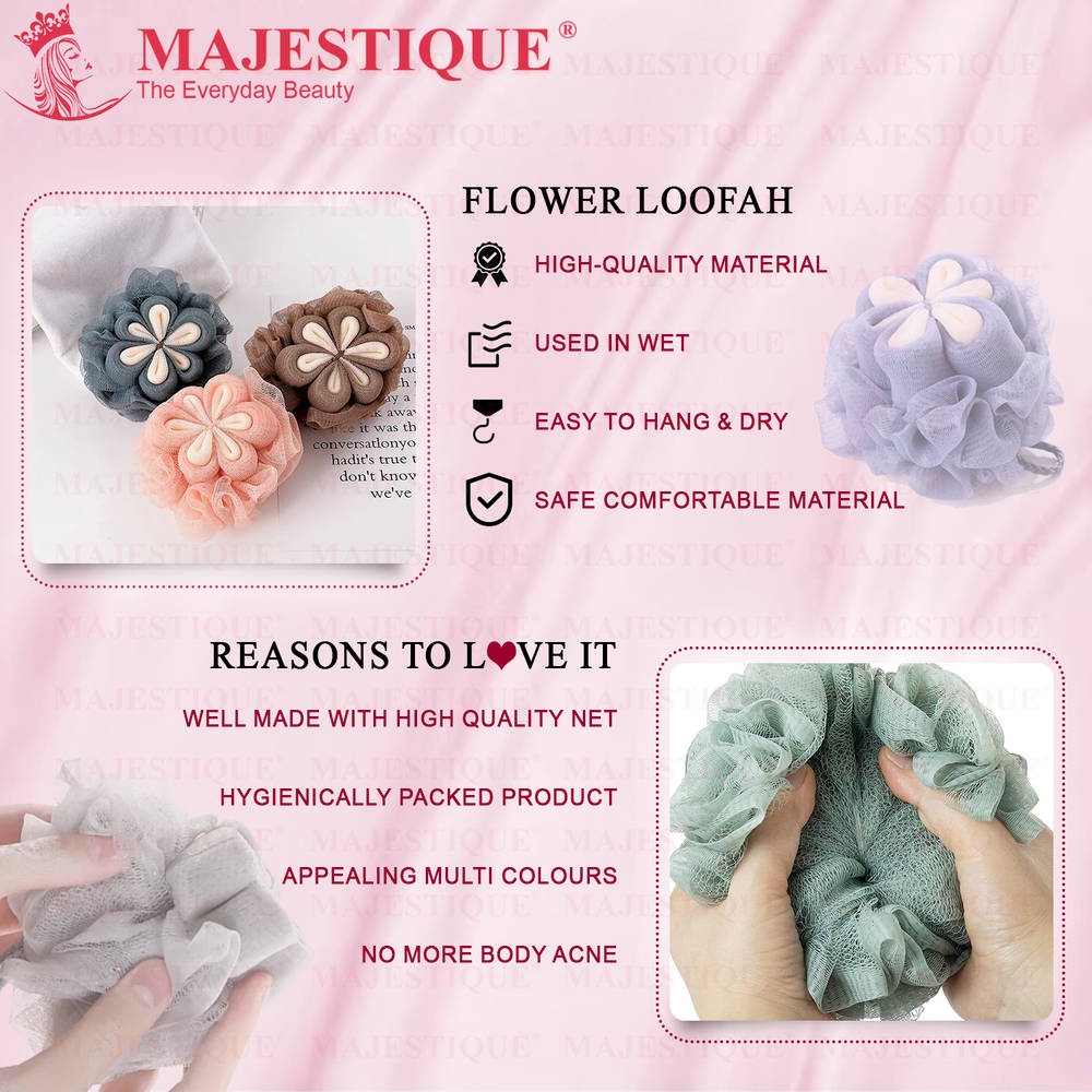 Image 4 of Majestique Cleanse Flower Loofah Mesh Bath (Color May Vary)