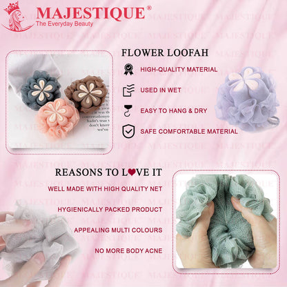 Image 4 of Majestique Cleanse Flower Loofah Mesh Bath (Color May Vary)