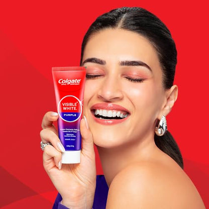 Image 2 of Colgate Visible White Purple Toothpaste, Teeth Whitening Toothpaste Whitens Yellow Teeth, Enamel-Safe Daily Use (2 Pack 100g+20g/3.5oz+0.7oz)