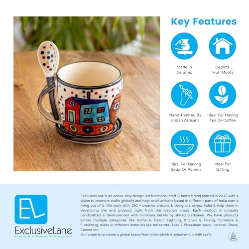 Image 7 of ExclusiveLane The Hut Jumbo Cuppas Ceramic Soup & Coffee Mugs Set with Coaster & Spoon 300 ML