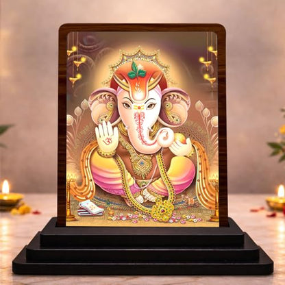Image 1 of Default Title for the product Lord Ganesha Small Wooden Idol 4x5 Inch Auspicious Blessing HD Printed Home Decor