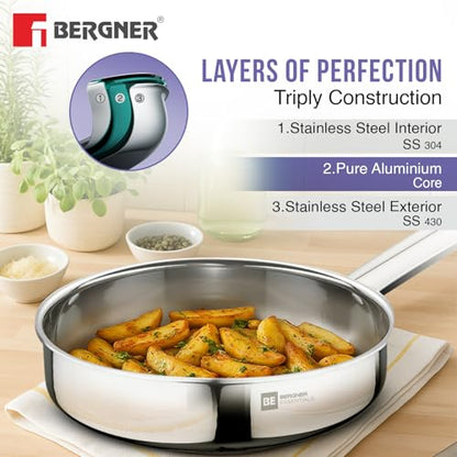 Image 6 of BERGNER BE Essentials TriPro Tri-Ply 7 Pcs Cookware Set of Rice Handi 24cm (5.5 L) with Lid, Biryani Handi 28cm (6.4 L) with Lid, Sautepan 22cm (2 L), Coffee Warmer 12cm (800ml), Tadkapan 10cm (300ml)