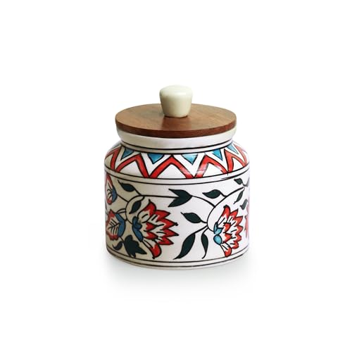 Image 2 of ExclusiveLane Persian Floral Multi Utility Storage Ceramic Jar with Wooden Lid 660 ml