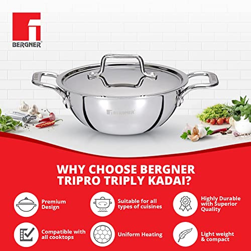 Image 15 of BERGNER TriPro Triply Stainless Steel Kadai with Lid