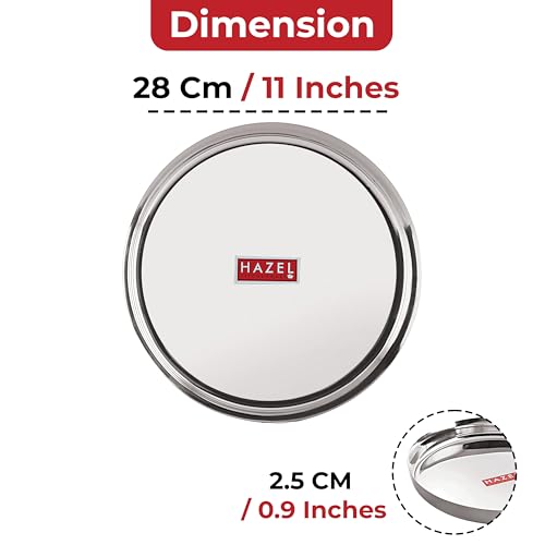 Image 3 of HAZEL Stainless Steel Plates Set 28 cm Mirror Finish Thali Set