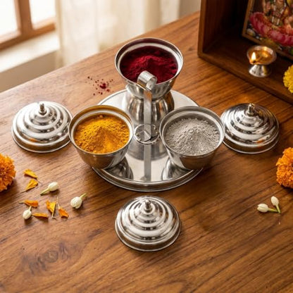 Image 4 of Spillbox Traditional Handcrafted Stainless Steel Kumkum Holder 3 IN 1 Chomuka