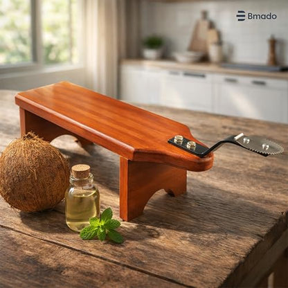 Image 2 of Bmado Traditional Wooden Coconut Scraper Stool Type with Sharp Stainless Steel Blade