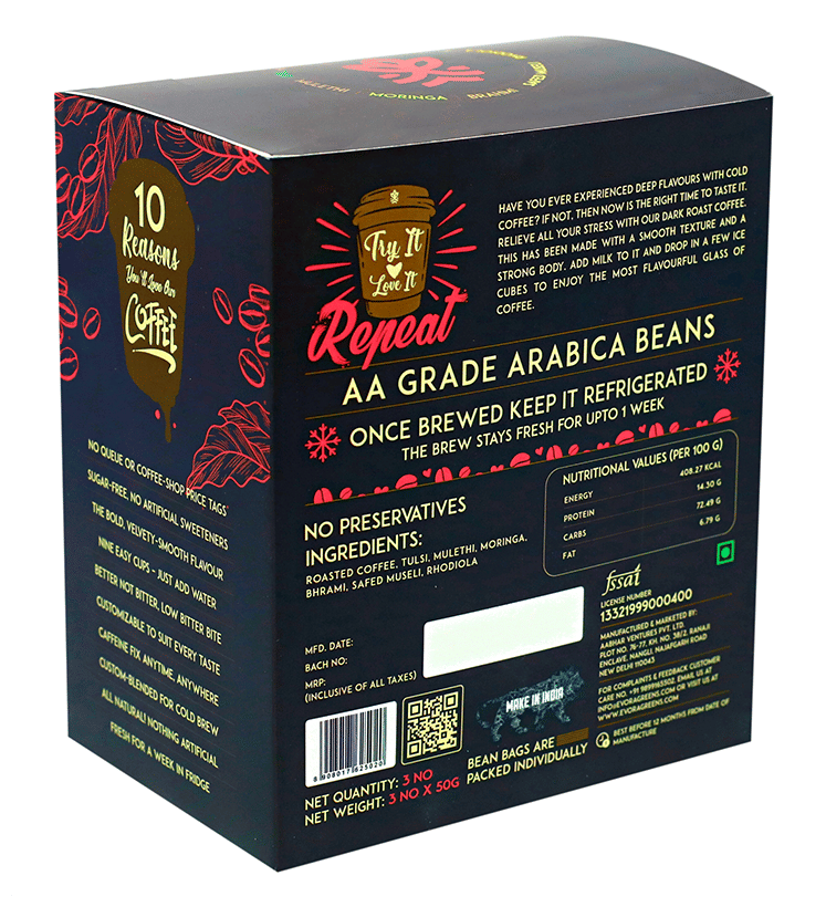 Image 2 of Evora Greens Cold Brew Coffee Bean Bag (50gm Each) Dark Roast