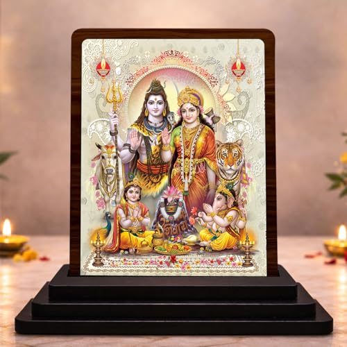 Image 1 of Default Title for the product 4x5 Inch Shiv Parivar Wooden Idol with HD Print | Peaceful Aura Desk & Temple Decor