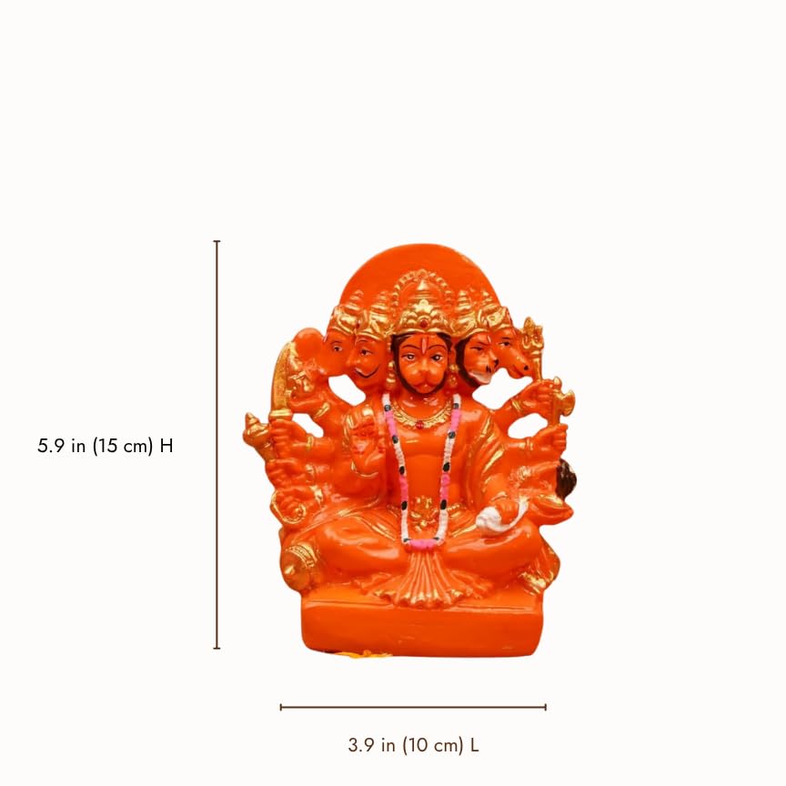 Image 7 of Servdharm Panchmukhi Hanuman Ji Murti 5.9" Orange