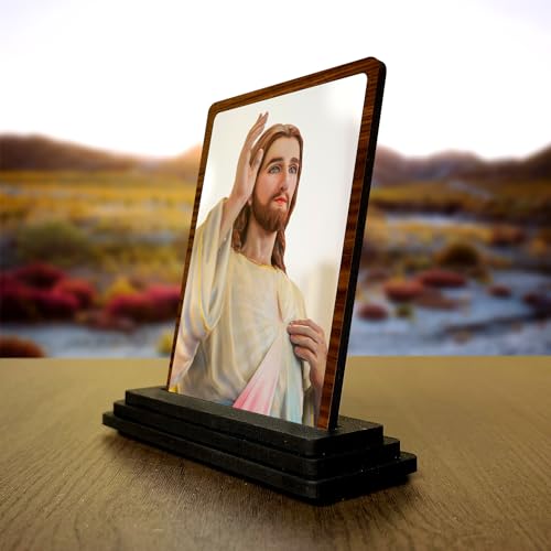 Image 2 of Lord Jesus Christ Wooden Statue (7.5 x 10 cm) - Ideal Spiritual Gift for New Car, Housewarming & Christmas – Compact Sacred Jesus Showpiece for Home Temple & Office Desk