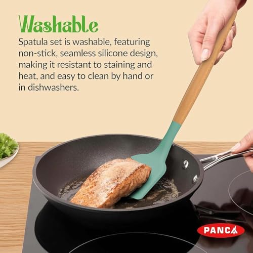 Image 5 of PANCA Silicone Non Stick Spatula Set of 3 with Wooden Handle