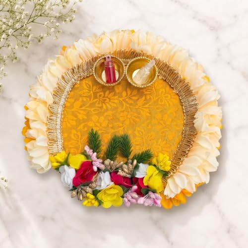 Image 4 of White & Yellow for the product JH Gallery Pooja Thali Set