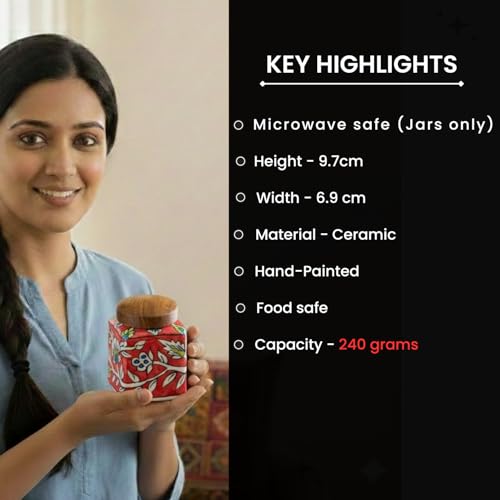 Image 4 of ExclusiveLane Mughal Airtight Ceramic Jars for Kitchen Storage Set of 2 240 ML