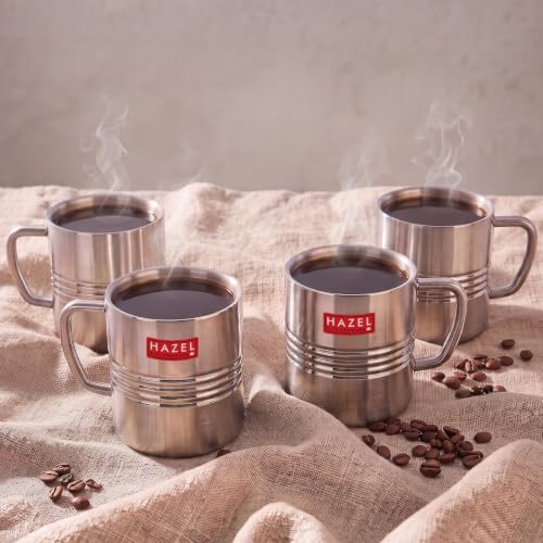 Image 1 of Default Title for the product HAZEL Stainless Steel Green Tea Coffee Amrapali Mug, Set of 4, 300 ml