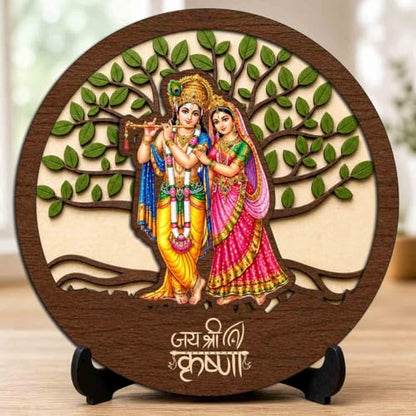 Image 1 of Default Title for the product Radha Krishna Premium Wooden God Idol for Indoor Temple, Living Room Shelf, Work Desk & Puja Decor - 5x5 Inch