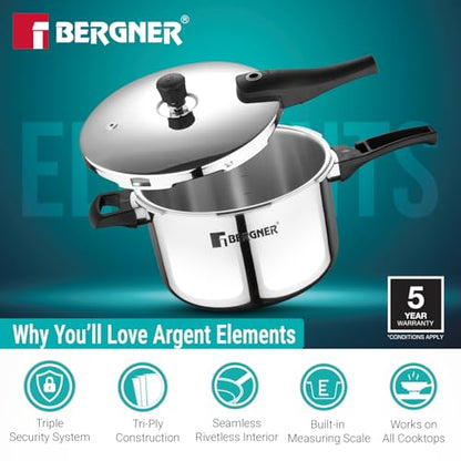 Image 8 of BERGNER Argent Elements Triply Stainless Steel Outer Lid Pressure Cooker