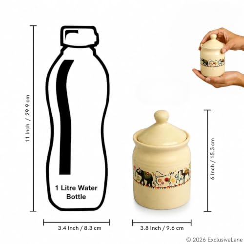 Image 7 of ExclusiveLane Elephant Motif Ceramic Pickle Jars with Lid Set of 2 540 ml