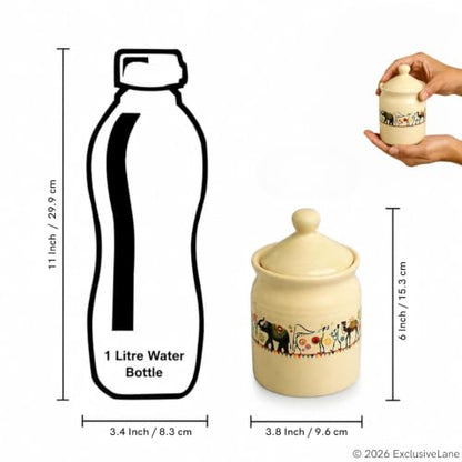 Image 7 of ExclusiveLane Elephant Motif Ceramic Pickle Jars with Lid Set of 2 540 ml