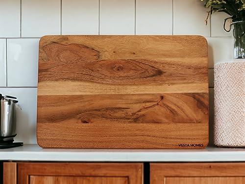 Image 6 of Vesta Homes Wooden Chopping Board, Cutting Board, Serving Board, Charcuterie, and Cheese Board for Kitchen | Natural Acacia Wood | 38x25x1.5 cm | Handcrafted in India