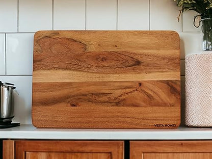 Image 6 of Vesta Homes Wooden Chopping Board, Cutting Board, Serving Board, Charcuterie, and Cheese Board for Kitchen | Natural Acacia Wood | 38x25x1.5 cm | Handcrafted in India