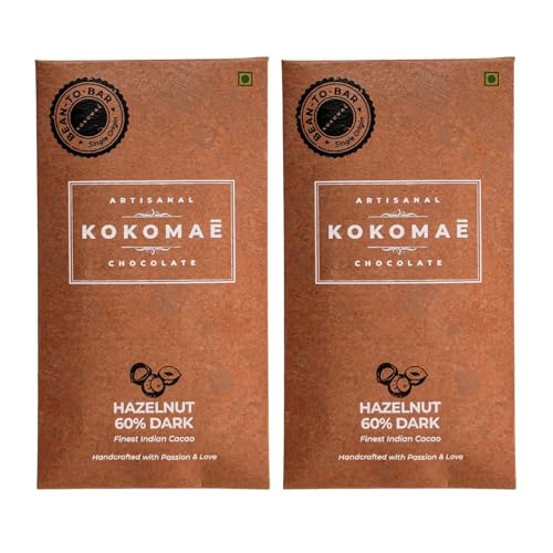 Image 1 of Default Title for the product KOKOMAE 60% Dark Chocolate With Hazelnut Bean-to-Bar Pack of 2, 50g Each