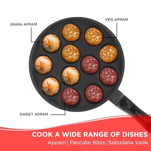 Image 7 of Vinod Zest Non-Stick Paniyarakkal with Glass Lid – 12 Cavities, 20.5 cm Diameter