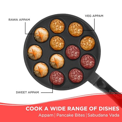 Image 7 of Vinod Zest Non-Stick Paniyarakkal with Glass Lid – 12 Cavities, 20.5 cm Diameter